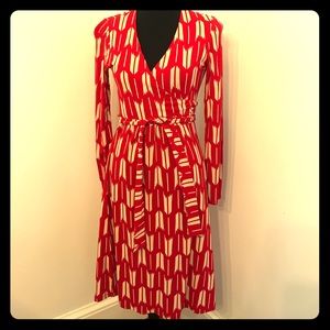 Red and white wrap dress